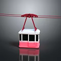 Pink And White Cable Car Hanging On Red Cables Against Dark Background