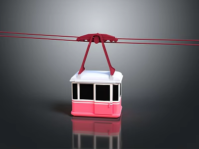 Pink And White Cable Car Hanging On Red Cables Against Dark Background 3d model