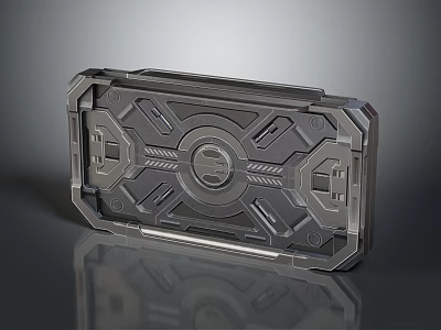 Metallic Rectangular Scene Component With Intricate Geometric Patterns And Central Circular Design 3d model
