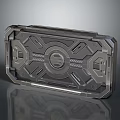 Metallic Rectangular Scene Component With Intricate Geometric Patterns And Central Circular Design