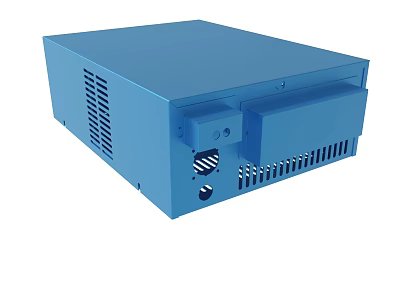 Blue Electronic Device Enclosure With Ventilation Slots And Interface Ports 3d model