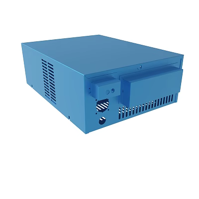 Blue Electronic Device Enclosure With Ventilation Slots And Interface Ports 3d model