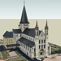 Classic Church Building Featuring Spire Towers Gray Roof And Arched Windows