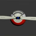 Sleek Silver Red Aircraft Engine With Dual Propeller Blades And Metallic Rotor