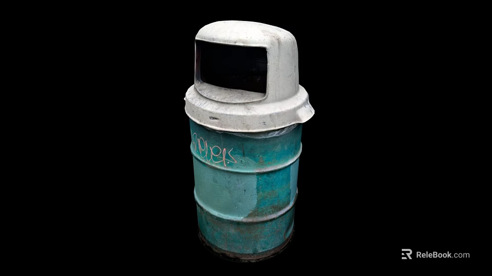 Industrial Green Barrel Shaped Equipment With White Protective Face Shield On Top 3d model 