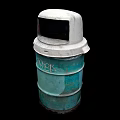 Industrial Green Barrel Shaped Equipment With White Protective Face Shield On Top