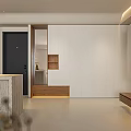 Modern Dining And Kitchen Interior With White Cabinets Wooden Countertops Round Table Pendant Light