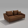 Brown Two Seater Sofa With Plush Cushions And Slim Black Legs 3d model