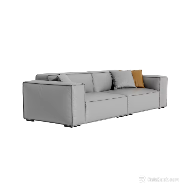 Modern Gray Two Seater Sofa With Soft Fabric And Decorative Pillows 3d model