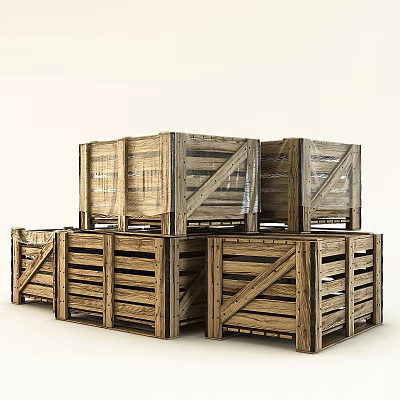 Stacked Heavy Duty Wooden Crates For Industrial Equipment Storage And Transport 3d model