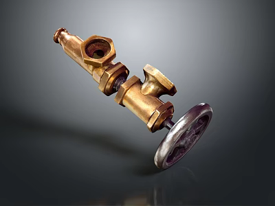 Brass Valve With Wheel Handle And Pipe Connector For Industrial Use 3d model