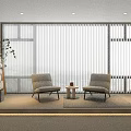 Modern White Curtain In Living Room Window With Chairs Side Table And Plant