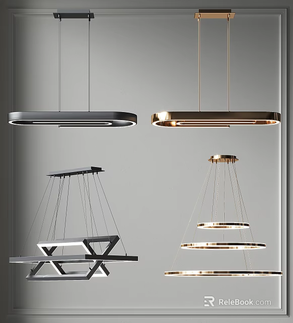 Modern Geometric And Circular Chandeliers With Metal Frames For Interior Lighting 3d model
