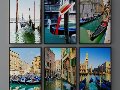 Scenic Venetian Landscape Paintings with Gondolas Canals and Historic Architecture 3d model