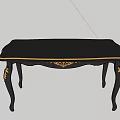 Classic Dark Wooden Desk With Blue Tabletop And Carved Leg Details