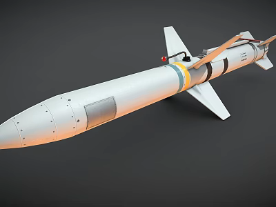 White Military Missile Model With Tail Fins Yellow Blue Rings And Warhead Section 3d model