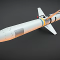 White Military Missile Model With Tail Fins Yellow Blue Rings And Warhead Section