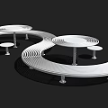 Modern Slatted Curved Landscape Seating With Metal Tables And Stools 3d model