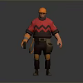 3D Construction Worker Character With Orange Hard Hat Red Shirt Knee Pads And Tools