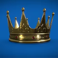 Elegant Golden Crown With Red Gemstones And Intricate Design On Blue Background