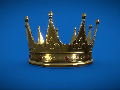 Elegant Golden Crown With Red Gemstones And Intricate Design On Blue Background 3d model