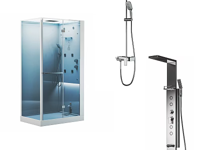 Modern Chrome Shower System with Glass Enclosure Handheld Head and Control Panel Design 3d model