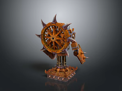 Steampunk Mechanical Weapon With Large Spiked Gear And Metallic Base Intricate Industrial Design Elements 3d model