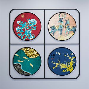 New Chinese Style Round Frame Painting Round Painting 3d model