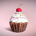 Delicious Cupcake With White Frosting Colorful Sprinkles And Cherry In Brown Paper Cup