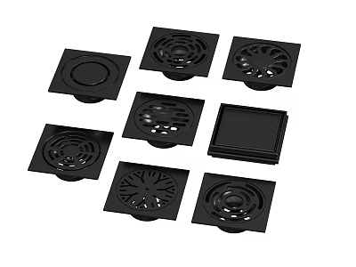 Black Floor Drain Covers With Different Shapes And Grid Patterns For Home Use 3d model