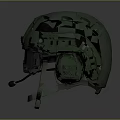 Tactical Green Weapon Helmet Equipped With Goggles And Microphone For Military Use 3d model