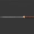 Tactical Weapon Knife With Slotted Blade Red Brown Striped Handle And Metallic Accents