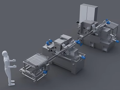 Stainless Steel Industrial Equipment Production Line Featuring Mechanical Components And Conveyor System 3d model