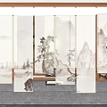 Traditional Chinese Interior Design Featuring Landscape Painted Screen And Wooden Frame