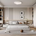 Modern Bedroom Interior Design With Bedhead Decorative Paintings White Wardrobe And Rug