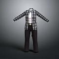 Casual Daily Clothing Outfit With Plaid Shirt White T-shirt And Dark Pants