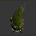 Green Cartoon Fish With Yellow Eyes Orange Spots And Striped Legs