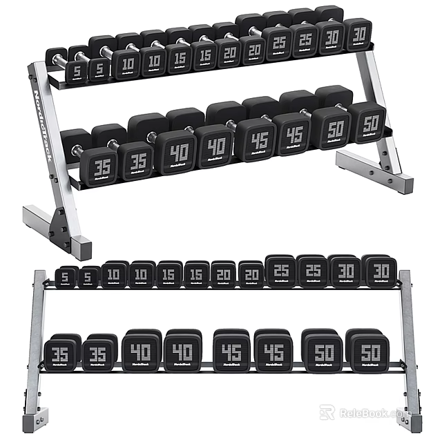 Heavy Duty Dumbbell Rack With Multiple Weight Dumbbells For Home Gym Equipment 3d model 