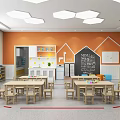 Bright Kindergarten Classroom With Giraffe Murals Desks Bookshelves And Piano