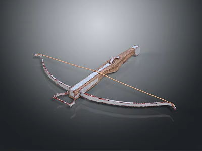 Vintage Wooden Bow Weapon With Intricate Details And Yellow String On Gray Backdrop 3d model
