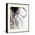 Black and White Female Back Portrait in Sheer White Robe with Large Bow and Drawer Furniture