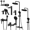 Black Modern Shower System With Various Spray Heads And Handheld Components 3d model
