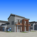 Traditional Modern Commercial Street Architecture With Gray Brick Facades Glass Windows And Storefronts