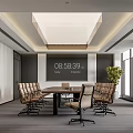 Modern Conference Room Interior With Wooden Table Office Chairs Electronic Screen Recessed Lighting And Plant