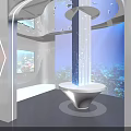 Futuristic Interior Scene With Blue Underwater Background Water Column Installation And Digital Screens