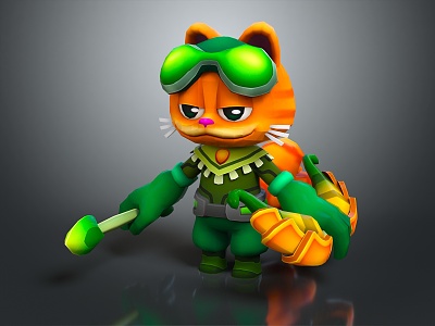 Modern game character virtual character cartoon cat archer sci-fi character model