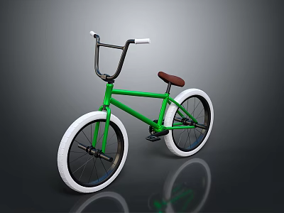 Green BMX Bicycle With High Handlebars Brown Seat And White Wheels 3d model