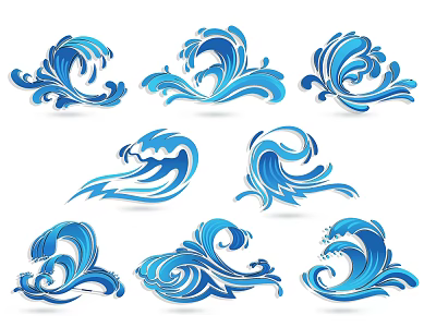 Decorative Blue Wavy Wall Decor With Multiple Wave Designs And Patterns 3d model