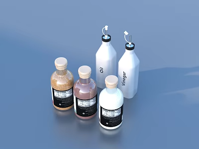 Assorted Colored Glass Bottles With Labels For Kitchen Storage Containers 3d model