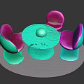 Modern Round Teal Table And Pink Upholstered Chairs Set For Interior Space